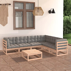 vidaXL Salon de jardin 7 pcs avec coussins Bois de pin massif