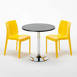 Avis Grand Soleil Table Ronde Noir et 2 Chaises Colorées P