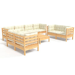 Maison Chic Salon de jardin 9 pcs + coussins - Mobilier/Meubles de jardin - Table et chaises d'extérieur crème bois de pin massif -MN60707