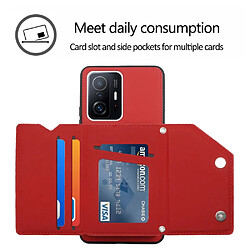 Coque en TPU + PU avec béquille, porte-cartes et bandoulière rouge pour votre Xiaomi 11T/11T Pro