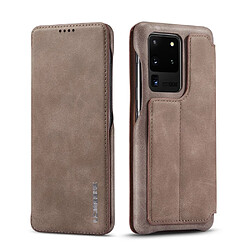 Etui en PU style rétro avec porte-carte café pour votre Samsung Galaxy S20 Ultra