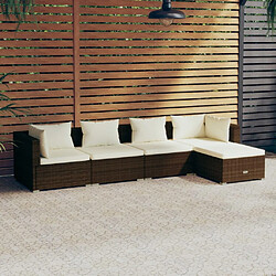 Maison Chic Salon de jardin 5 pcs + coussins - Mobilier/Meubles de jardin - Table et chaises d'extérieur Résine tressée Marron -MN78019