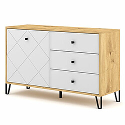 Avis Mes Buffet 1 porte 3 tiroirs 123,4x40x75,2 cm décor chêne et blanc