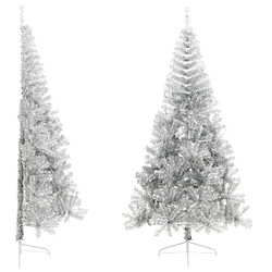 vidaXL Demi sapin de Noël artificiel avec support argenté 210 cm PET