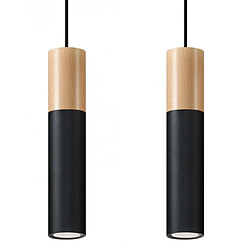 Luminaire Center Suspension Pablo Bois,acier Noir,bois naturel 2 ampoules 90cm