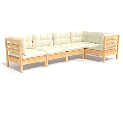 Maison Chic Salon de jardin 5 pcs avec coussins | Ensemble de Table et chaises | Mobilier d'Extérieur crème Bois de pin -GKD89309