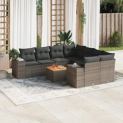 Maison Chic Salon de jardin 9 pcs avec coussins | Ensemble de Table et chaises | Mobilier d'Extérieur gris résine tressée -GKD79415