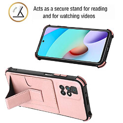 Coque en TPU + PU coussin aux quatre coins, anti-rayures avec béquille et porte-cartes or rose pour votre Xiaomi Redmi 10/Redmi 10 Prime