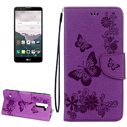 Wewoo Housse Étui Violet pour LG Stylo 2 / LS775 Papillons Gaufrage Horizontal en cuir Flip avec support et Slots de cartes Portefeuille & Longe