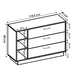 Avis Vente-Unique Commode 3 tiroirs et 3 niches - Coloris : Naturel et blanc - LEANDRE