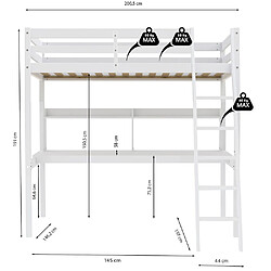 Avis Le Quai Des Affaires Lit mezzanine STUDIO 140x190 + 1 sommier + bureau + étagère / Blanc