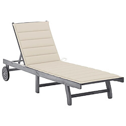 vidaXL Chaise longue de jardin avec coussin Gris Bois d'acacia solide