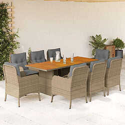 Maison Chic Ensemble à manger d'extérieur 9 pcs avec coussins,Salon de jardin,Mobilier de jardin beige Poly rotin -GKD707257