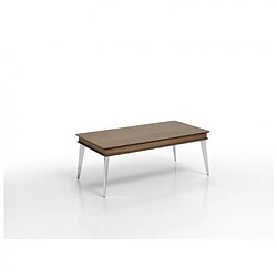 Inside 75 Table basse relevable KITA 110 x 60 x 41 cm pieds métal blanc plateau noyer