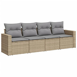 vidaXL Salon de jardin avec coussins 4 pcs beige résine tressée