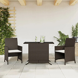 Maison Chic Ensemble de bistro 3 pcs avec coussins,Table + chaises + coussins de jardin marron résine tressée -GKD269502