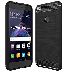 Wewoo Coque noir pour Huawei P8 Lite 2017 Texture de fibre de carbone brossé Antichoc TPU étui de protection