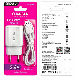 iKaku KSC-373 Set 2en1 Smart Double Prise USB 2.4A Chargeur Secteur + Câble Type-C 1m Blanc