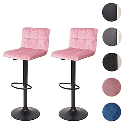 Mendler 2x Tabouret de bar HWC-G87, chaise bar/comptoir, réglable en hauteur ~ velours rose, pied noir