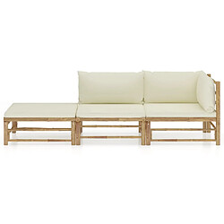 Maison Chic Salon de jardin 3 pcs avec coussins | Ensemble de Table et chaises | Mobilier d'Extérieur blanc crème Bambou -GKD37798