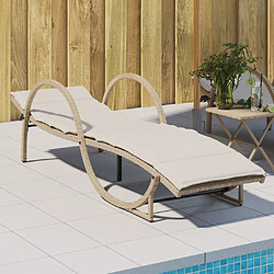 vidaXL Chaise longue avec coussin beige 60x199x42 cm résine tressée 