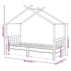 vidaXL Cadre de lit d'enfant avec tiroirs Gris foncé Pin 90x200 cm pas cher