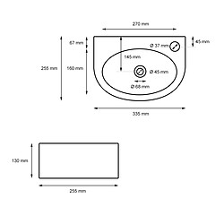 Ecd Germany Lavabo en céramique blanc environ 335 x 255 x 130 mm avec dispositif d'écoulement