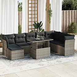 vidaXL Salon de jardin 9 pcs avec coussins gris résine tressée