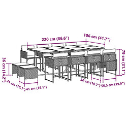 vidaXL Ensemble à manger de jardin et coussins 13 pcs gris clair rotin pas cher