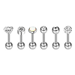 6/12 Sets Acier Zircon Strass Boucle D'oreille Piercing Bijoux Argent 6 Sets