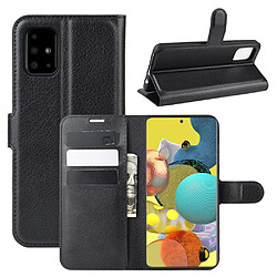 Etui en PU surface de litchi avec support noir pour votre Samsung Galaxy A51 5G SM-A516