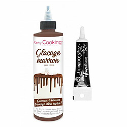 Scrapcooking Glaçage goût chocolat 130 g marron + Stylo de glaçage noir