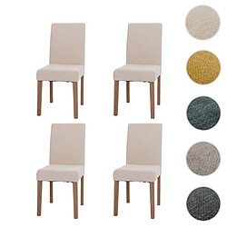 Mendler Lot de 4 chaises de salle à manger Littau, chaise de cuisine à dossier haut, tissu/textile chenille bois ~ crème, pieds couleur naturelle