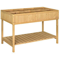 Outsunny Jardinière sur pieds carré potager avec étagère dim. 110L x 46l x 76H cm 8 compartiments & inserts d'irrigation bois de sapin