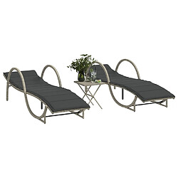 vidaXL Chaises longues lot de 2 avec table gris clair résine tressée