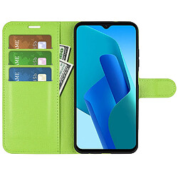 Etui en PU texture litchi, anti-empreinte digitale avec support, vert pour votre Oppo A16e