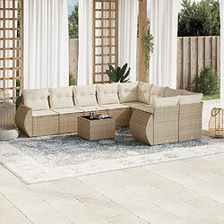 vidaXL Salon de jardin avec coussins 10 pcs beige résine tressée