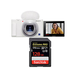 Sony ZV-1 Caméra Blanc+SanDisk 128 Go Extreme Pro SDXC UHS-I U3 V30 170 Mo