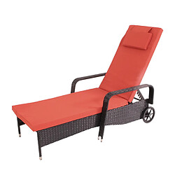 Decoshop26 Chaise longue relaxation transat de jardin bain de soleil poly rotin anthracite housse terracotta 04_0004238