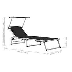 vidaXL Chaise longue pliable avec toit Aluminium et textilène Noir pas cher