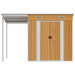 Helloshop26 Abri de jardin cabane cabanon maison de stockage remise extérieur hangar outils robuste avec toit prolongé clair 277 x 110,5 x 181 cm marron 02_0022220