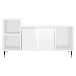 Maison Chic Meuble TV scandinave - Banc TV pour salon Blanc brillant 100x35x55 cm Bois d'ingénierie -MN72801 pas cher