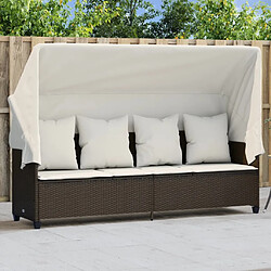 Maison Chic Chaise longue avec auvent et coussins | Bain de soleil Relax | Transat marron résine tressée -GKD35042