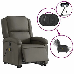 Maison Chic Fauteuil Relax pour salon, Fauteuil inclinable de massage électrique gris cuir véritable -GKD81365 pas cher