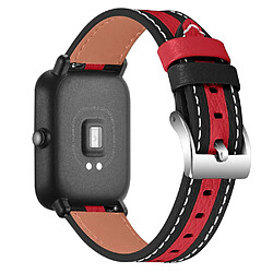 Bracelet en cuir véritable 20mm, noir/rouge pour votre Huami Amazfit GTS/Bip/Bip Lite