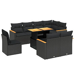 Maison Chic Ensemble Tables et chaises d'extérieur 9 pcs avec coussins,Salon de jardin noir résine tressée -GKD886192