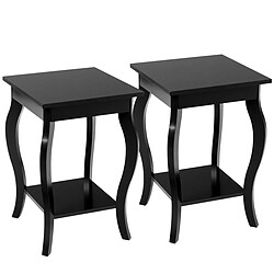 Helloshop26 Lot de 2 tables d'appoint bout de canapé 2 niveaux table de chevet carrée avec patins antidérapants 40 x 40 x 60 cm noir 20_0006280 