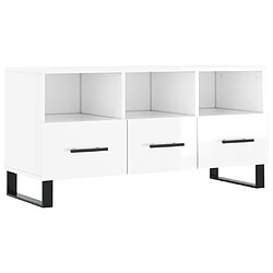 Maison Chic Meuble TV scandinave - Banc TV pour salon Blanc brillant 102x36x50 cm Bois d'ingénierie -MN98671