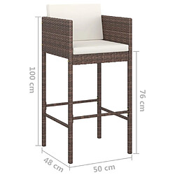 vidaXL Tabourets de bar lot de 4 avec coussins marron résine tressée pas cher