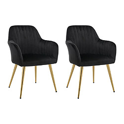 Vente-Unique Lot de 2 chaises avec accoudoirs en velours et métal doré - Noir - ELEANA